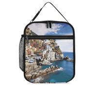 GHBNK Borsa termica per il pranzo, per donne e uomini, portatile, motivo: Cinque Terre, riutilizzabile, borsa termica