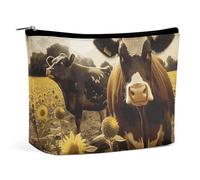 GHBNK Trousse per trucchi da donna, portatile, con animali 3D, motivo mucca marrone, da viaggio, organizer per articoli da toeletta, stile, taglia unica