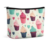 GHBNK Trousse per trucchi da donna, portatile, con cupcake, caramelle, cuori, dolci, da viaggio, organizer per articoli da toeletta, stile, taglia unica