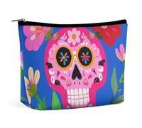 GHBNK Trousse per trucchi da donna, portatile, con teschio di zucchero, fiore, custodia da viaggio, organizer per articoli da toeletta, stile, taglia unica