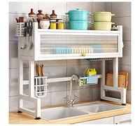 GHBSDNEPP Scolapiatti sopra il lavello, scolapiatti in acciaio inossidabile, con supporto per tagliere, grande scolapiatti per organizer da cucina, bianco, 65 cm