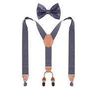 GHCHOL Bretelle da uomo a forma di papillon resistente con clip in metallo resistente, regolabile ed elastico largo bretelle - grigio - Large