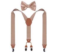 GHCHOL Bretelle da uomo a forma di papillon resistente con clip in metallo resistente, regolabile ed elastico largo bretelle - beige - Large