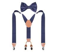 GHCHOL Bretelle da uomo a forma di papillon resistente con clip in metallo resistente, regolabile ed elastico largo bretelle - blu - Large