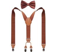 GHCHOL Bretelle da uomo a forma di papillon resistente con clip in metallo resistente, regolabile ed elastico largo bretelle - marrone - Large