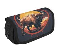 GHENBLT American Bison - Astuccio organizer per matite, grande capacità, con 3 scomparti, per cancelleria da ufficio, grande, con cerniera, in tessuto, per adulti, borsa portatile per trucchi (nero)