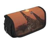 GHENBLT Astuccio grande con giraffa al tramonto, grande capacità, grazioso astuccio per penne con 3 scomparti, cancelleria per ufficio, grandi borse per matite con cerniera, in tessuto, per adulti