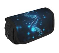 GHENBLT Blue DNA Structure - Astuccio portapenne grande capacità con 3 scomparti, cancelleria da ufficio, grande, con cerniera, in tessuto, per adulti, borsa portatile per trucchi (nero)