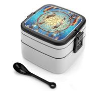GHENBLT Catch Dream Net Bento Box per adulti impilabile a 2 strati, contenitori riutilizzabili a prova di perdite, contenitori per il pranzo per adulti da viaggio, 935,5 g, con cucchiaio, scatole