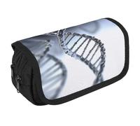 GHENBLT DNA - Astuccio portamatite con catena per foto, grande capacità, con 3 scomparti, per cancelleria da ufficio, grande, con cerniera, in tessuto, per adulti, borsa portatile per trucchi (nero)