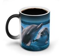 GHENBLT Due delfini nell'acqua che cambia colore tazza tazza da caffè tazza da caffè tazze divertenti tazza da caffè tazza da caffè in ceramica novità tazze da caffè carine tazze che cambiano calore