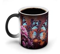 GHENBLT Farfalle colorate sui fiori che cambiano colore tazza tazza da caffè tazza da caffè tazze divertenti tazza da caffè in ceramica novità tazze da caffè tazze carine tazze che cambiano calore