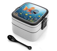GHENBLT Fish Under The Sea Bento Box per adulti impilabile a 2 strati, contenitori riutilizzabili a prova di perdite, contenitori per il pranzo per adulti da viaggio, 935,5 g, con cucchiaio, scatole