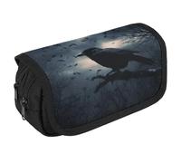 GHENBLT Night Crow Astuccio Organizer Grande Capacità Astuccio per Matite Carino con 3 Scomparti Forniture da Ufficio Grandi Borse per Matite con Cerniera Astuccio per Matite in Tessuto per Adulti