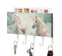 GHENBLT Portachiavi con due cavalli, supporto decorativo per la posta con 5 ganci, adesivo da parete e ganci per chiavi, per ingresso a parete, corridoio, cucina, facile installazione