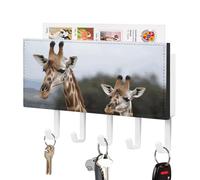 GHENBLT Portachiavi con due giraffe, supporto decorativo da parete, con 5 ganci, organizer per posta, adesivo da parete e ganci per chiavi, per ingresso a parete, corridoio, cucina, facile