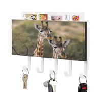 GHENBLT Portachiavi con due giraffe, supporto decorativo da parete, con 5 ganci, organizer per posta, adesivo da parete e ganci per chiavi, per ingresso a parete, corridoio, cucina, facile