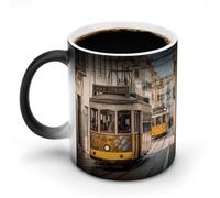 GHENBLT Tazza da caffè con tram di Lisbona che cambia colore, tazza da caffè, tazza da caffè divertente, tazza da caffè in ceramica, novità tazze da caffè carine, tazze che cambiano il calore