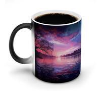 GHENBLT Tazza da caffè con tramonto viola sull'acqua che cambia colore tazza da caffè tazza da caffè divertente tazza da caffè in ceramica novità tazze da caffè carine tazze che cambiano calore tazza