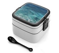 GHENBLT The Deep Blue Sea Bento Box - Contenitore impilabile a 2 strati, riutilizzabile, a prova di perdite, per adulti, da viaggio, 935,5 g, con cucchiaio, portatile, adatto al microonde e alla