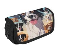 GHENBLT The Dog Breed - Astuccio portapenne grande capiente, con 3 scomparti, per cancelleria da ufficio, grande, con cerniera, in tessuto, per adulti, astuccio portatile per trucchi (nero)