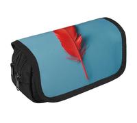 GHENBLT Un astuccio con piume rosse grande capacità astuccio carino con 3 scomparti forniture da ufficio grandi tasche per matite con cerniera astuccio in tessuto per adulti portatile