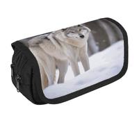 GHENBLT Wolf in The Snow - Astuccio organizer grande capacità, grazioso astuccio per penne con 3 scomparti, cancelleria da ufficio, grande astuccio con cerniera, in tessuto, per adulti, borsa