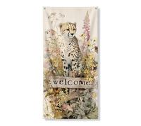 Ghepardo Floreale Porta Banner Decorativo, Fiori di Campo Ispirati alla Natura Decorazione Porta D'ingresso, Primavera Esterna Appeso Sfondo 91x183 cm
