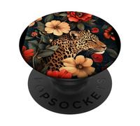 Ghepardo Leopardo Motivo Floreale Fiori Botanici PopSockets PopGrip Adesivo