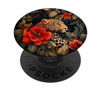 Ghepardo Leopardo Motivo Floreale Fiori Vintage PopSockets PopGrip Adesivo