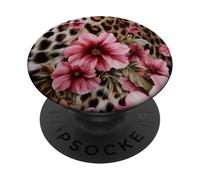 Ghepardo Leopardo Rosa Motivo Floreale Fiori Vintage PopSockets PopGrip Adesivo