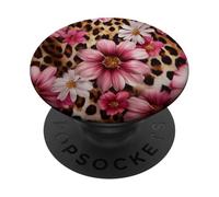 Ghepardo Leopardo Rosa Motivo Floreale Fiori Vintage PopSockets PopGrip Adesivo