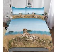 Ghepardo Set Copripiumino 3D Con Stampa,Con Federa Coordinata,3 Pezzi,microfibra Morbida Animale da safari africano Copripiumino Con Chiusura A Cerniera E Federe Per Adulti E Ragazzi Double（200x200cm）