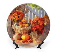 GHEPSDW Autunno Ringraziamento Piatti decorativi Osso Cina Piatto per Display Ceramica Cena Piatti per Tavolo Dessert Piatto con Espositore per Decorazione Soggiorno Ornamento 8 pollici
