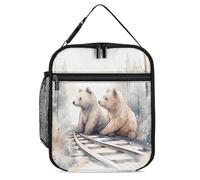 GHEPSDW Bear on Train Tracks Lunch Box Isolato Lunch Bag Portable Lunchbox per adulti Ufficio Lavoro Picnic Viaggi