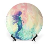 GHEPSDW Bella coda di sirena pannelli decorativi osso porcellana piatto per display piatti da cena in ceramica per tavolo piatto da dessert con supporto per la decorazione della casa soggiorno