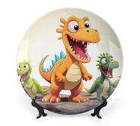 GHEPSDW Cartone animato Immagini Dinosauro Piatti Decorativi Osso Cina Piatto per Display Ceramica Cena Piatti per Tavolo Dessert Piatto con Display Stand per Home Decor Soggiorno Ornamento 6 pollici