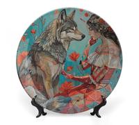 GHEPSDW Donna E Lupo Piatti Decorativi Osso Cina Piatto Per Display Piastre Da Cena In Ceramica Per Tavola Dessert Piatto Con Supporto Per La Casa Arredamento Soggiorno Ornamento 10 pollice