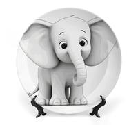 GHEPSDW Elephant Bianco Piastre Decorative Osso Piatto Cina per Display Ceramic Cena Piatti per Tavolo Dessert Piatto con Display Stand per Decorazione Soggiorno Ornamento 7 pollici