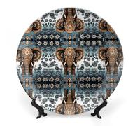 GHEPSDW Elephant Pattern Pannelli decorativi Osso Cina Piatto per Display Ceramic Cena Piatti per Tavolo Dessert Piatto con Display Stand per Decorazione Soggiorno Ornamento
