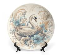 GHEPSDW Fiori e cigni Piatti decorativi Bone China Piatto per esposizione Piatti piani in ceramica per tavolo Piatto da dessert con espositore per la decorazione della casa ornamento vivente 17,8 cm
