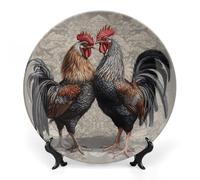 GHEPSDW Gallo Modello Piatti Decorativi Osso Piatto Cina per Display Ceramic Cena Piatti per Tavolo Dessert Piatto con Display Stand per Decorazione Soggiorno Ornamento 8 pollici