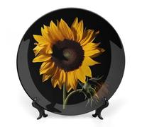 GHEPSDW Girasole Nero Sfondo Piastre Decorative Osso Piatto Cina per Display Ceramic Cena Piatti per Tavolo Dessert Piatto con Display Supporto per Home Decor Soggiorno Ornamento 7