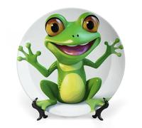 GHEPSDW Green Frog Piatti decorativi Bone China Piatto per esposizione Piatti piani in ceramica per tavolo Piatto da dessert con espositore per decorazione domestica ornamento vivente 17,8 cm