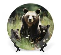GHEPSDW Mama Bear and Cubs Piatti decorativi Bone China Piatto per esposizione Piatti piani in ceramica per tavolo Piatto da dessert con espositore per la decorazione della casa ornamento soggiorno
