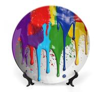 GHEPSDW Paint Splatter Sfondo Piatti decorativi Bone China Piatto per Display Piatti piani in ceramica per tavolo Piatto da dessert con espositore per decorazione domestica Ornamento soggiorno
