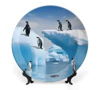 GHEPSDW Penguins On The Iceberg Piatti decorativi Bone China Piatto per esposizione Piatti piani in ceramica per tavolo Piatto da dessert con espositore per decorazione domestica Ornamento soggiorno