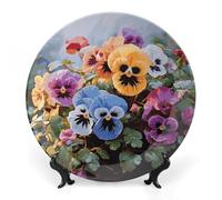 GHEPSDW Piatti decorativi con fiori del pensiero Piatto in porcellana per esposizione Piatti piani in ceramica per tavolo Piatto da dessert con espositore per decorazione domestica Ornamento soggiorno