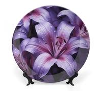 GHEPSDW Piatti decorativi con fiori di giglio viola, piatto in porcellana fine, piatti piani in ceramica per tavolo, piatto da dessert con espositore per decorazione domestica, ornamento per il