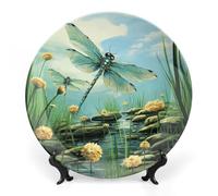 GHEPSDW Piatti decorativi con libellule in volo Piatto in porcellana Bone China per esposizione Piatti piani in ceramica per tavolo Piatto da dessert con espositore per decorazione domestica ornamento